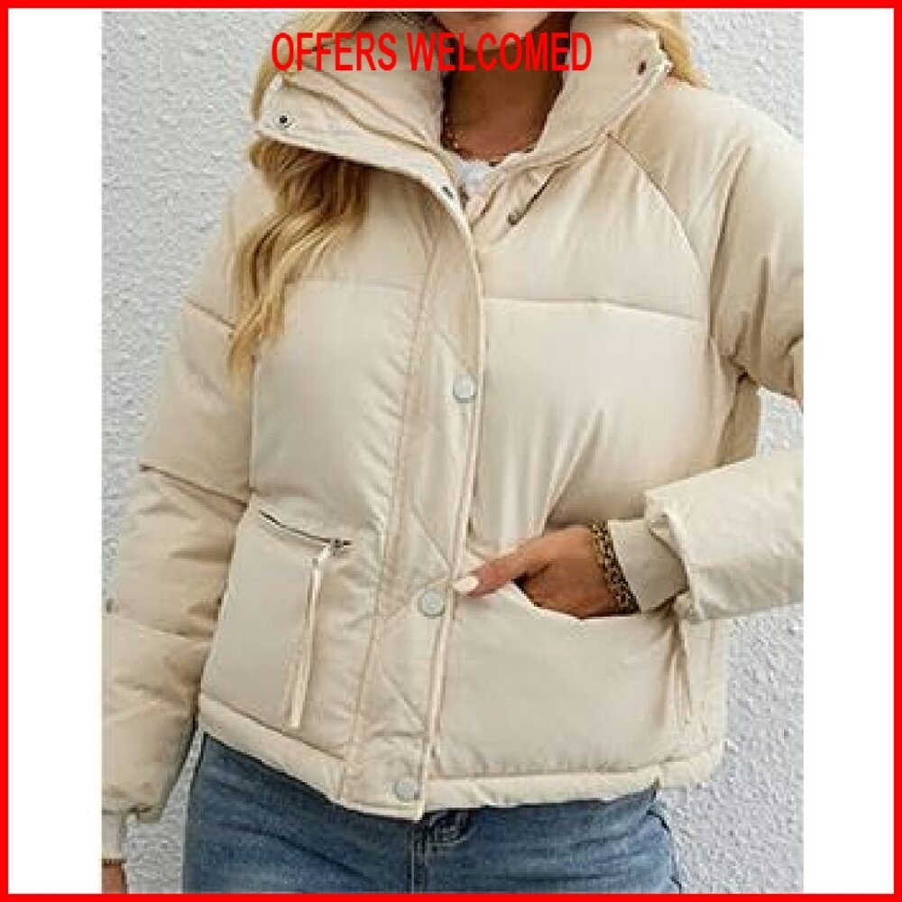 Cropped Puffer Jacket Women's Winter Warm Quilted Lightweight Coat - Picture 7 of 8